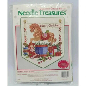 Needle Treasures Counted Cross Stitch Kit Banner Rocking Horse Merry Christmas